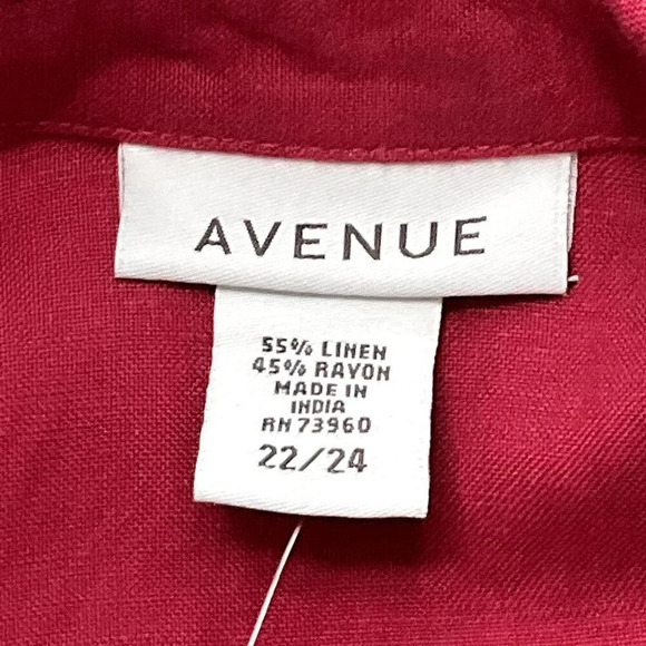 Avenue Top Women 22/24 Red Linen Floral Embroidery Button Up Ruched Sleeve Shirt - Picture 3 of 11